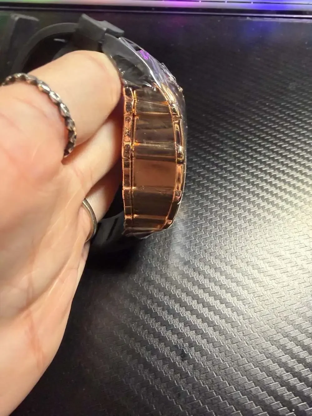 Unbranded Tonneau Skeleton Automatic Watch Rose Gold Tone